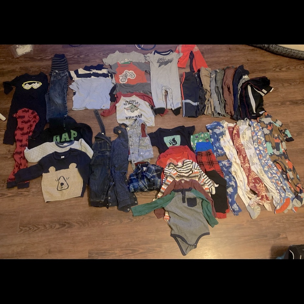 Baby boys 18 + 24 months clothing lot! Gap, Burt’s Bees, Cat + Jack, Adidas, etc